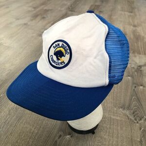 VTG AJD San Diego Chargers NFL Mesh Large Trucker Snapback Hat Cap White Blue